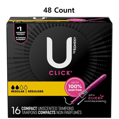 Tampon U by Kotex Click Regular Absorbency Plastic Applicator Compact 48 Ct.