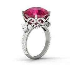Beautiful 6CT Round Cut Pink Ruby With CZ 935 Argentium Silver Engagement Ring