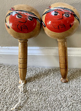  2 VTG PAIR WOODEN  MARACAS VENEZUELA PERCUSSION SHAKERS HAND RATTLES NATIVE