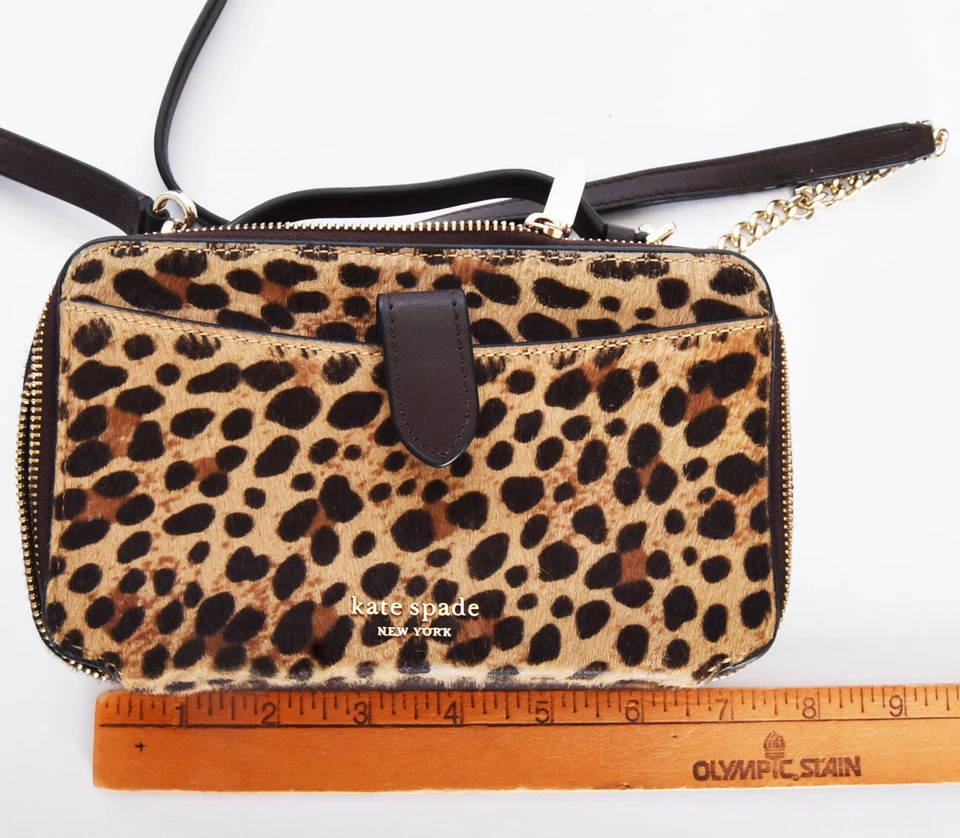 KATE SPADE Leopard Print Pony Fur Box Bag Purse Brown Leather Vintage Crossbody - Image 3 of 4