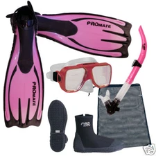 NEW Promate Scuba Dive Mask Snorkel Boots Fins Gear Set