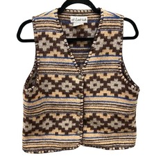 At Last Kids S Brown and Blue Southwestern Patterned Wool Cotton Vest