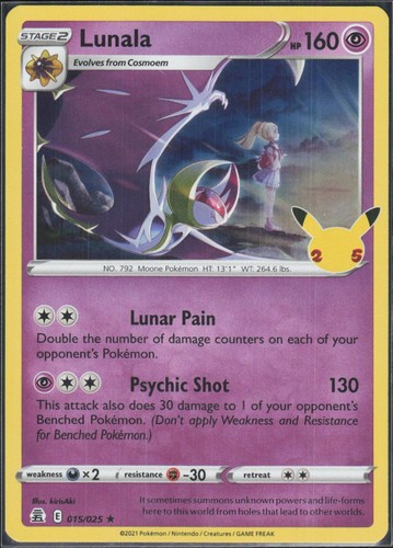 Lunala 15/25 Holo Pokemon TCG Celebrations LP