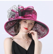 Women Wide Brim Organza Church Kentucky Derby Hat Bridal Tea Party Wedding Cap