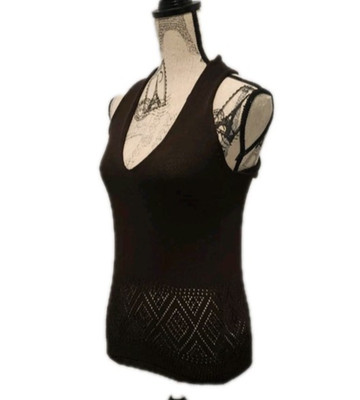 Jil Sander Women Sleeveless Silk Knit V Neck Brown Top EU 36 Size 4 XS