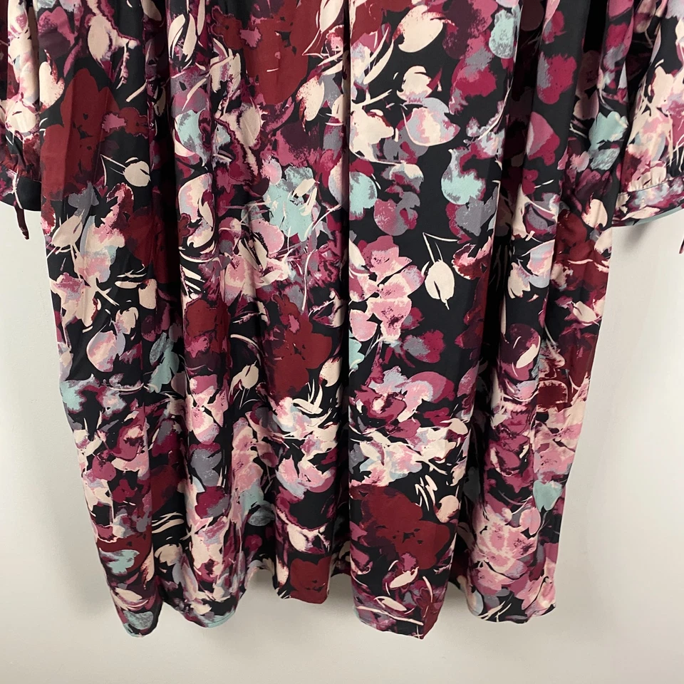 Vestido Café Catherines Manga Corbata Talla 5X Pintado Floral Bolsillos Mangas 3/4 Foto 3 de 4