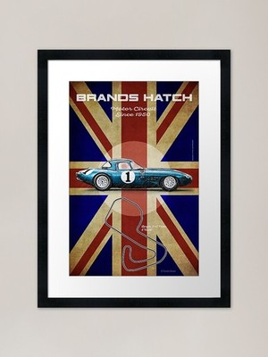 Brands Hatch E-Type Vintage gerahmt gerahmt Wandbild Poster Leinwanddruck Bild