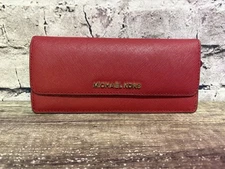 Michael Kors Women’s Red Leather Envelope Wallet Thin Credit Card 3.5”x8”