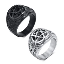Men Rock Punk Stainless Steel Ring Pentacle Signet Ring Pentagram Star Satan