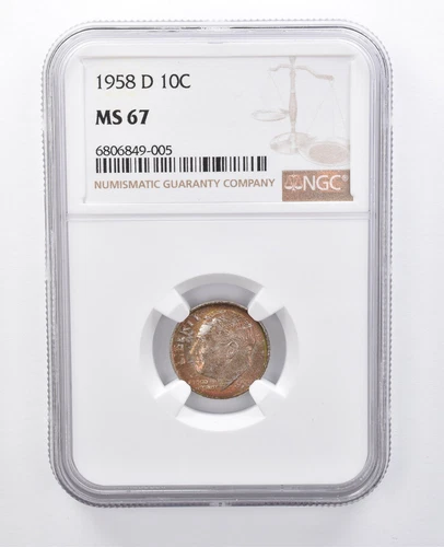 1948-D Roosevelt Dime MS67 NGC Rainbow Tone *7970