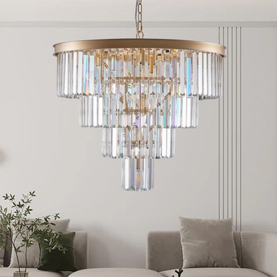 24'' Luxury 4-Tier K9 Crystal Chandelier Modern Ceiling Pendant LED Light Fixture