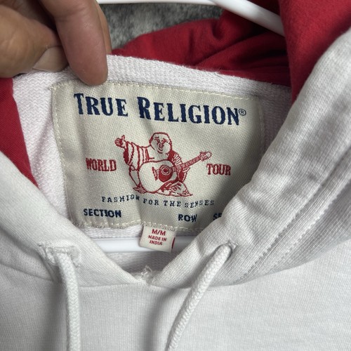 Felpa con cappuccio True Religion uomo media bianca rossa VERO RLGN maglione grafico monogramma - Foto 2 di 5
