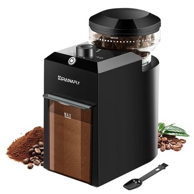 KIRAINAFLY Electric Burr Coffee 6.7''L x 4.3''W x7.5''H, Black 