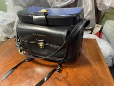 Rare Large Custom VTG Leather Camera Carrying Case/Black/Red Velvet Interior