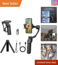 Foldable 3-Axis Smart Gimbal Stabilizer with AI Tracking & Fill Light - Black