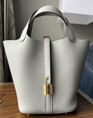 NEW Hermes Picotin 18 TC Leather Gris Pantin Grey Permabrass