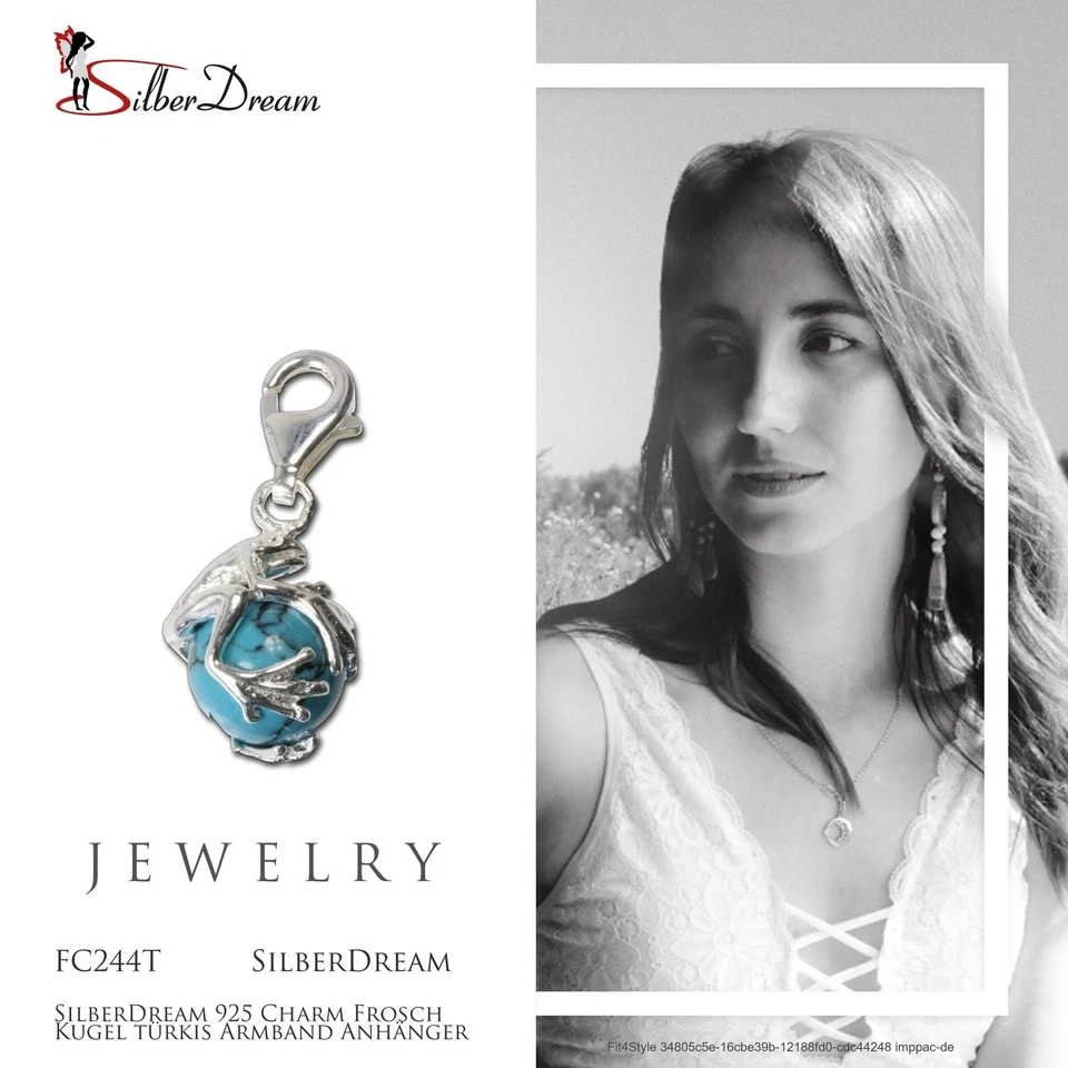 SilberDream Charm Silber Anhänger türkis Frosch Kugel Cateye Stein FC244T - Bild 3 von 4