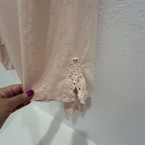 Blusa donna JM Collection colore pesca 100% lino pizzo sulla manica taglia 8 - Foto 4 di 7