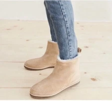 JENNI KAYNE Suede Shearling Lined Moc Booties Natural Beige Size 37 / US 7