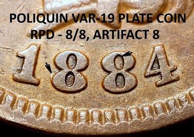 1884 Indian Head Cent - HIGH GRADE VF+++ POLIQUIN PLATE, REPUNCHED DATE (K977)