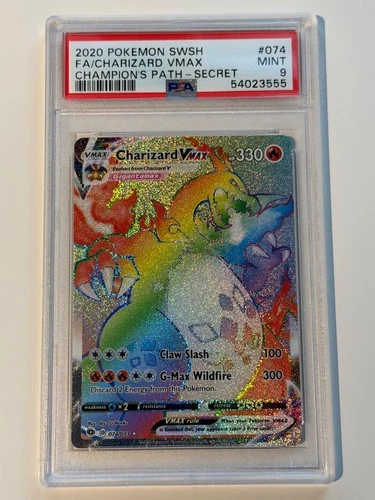 2020 Secret POKEMON SWORD & SHIELD CHAMPION'S PATH #074 Charizard Vmax PSA 9