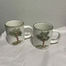 SET 2 GIBSON ELITE PALM COURT COFFEE MUGS CUPS PALM TREE 4"