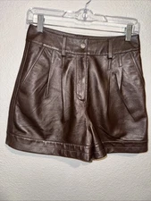 Maje Brown lamb skin leather Shorts Women’s Size 36 Trendy Stylish Designer