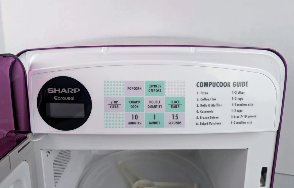 Microondas carrusel Sharp media pinta R-120DP, púrpura raro, funciona excepto para pantalla Foto 4 de 4