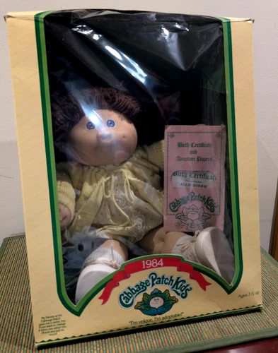 Vintage 1984 Coleco Cabbage Patch Doll Original Box & Papers Brown Pigtails~EXC!