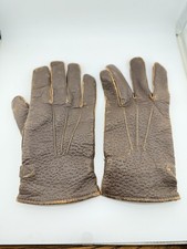 Vintage Leather Gloves Brown Perforated Snap Wrist Driving Work Gloves
