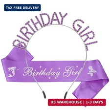 AOPRIE Birthday Girl Sash Crowns Happy Birthday Tiara for Women Purple Headband
