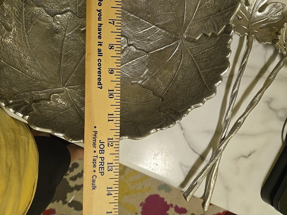 Martha Stewart Park Leaves Collection 12' X 4" Salad Bowl 2 Leaf Tongs - Slv Tn - Image 4 of 4