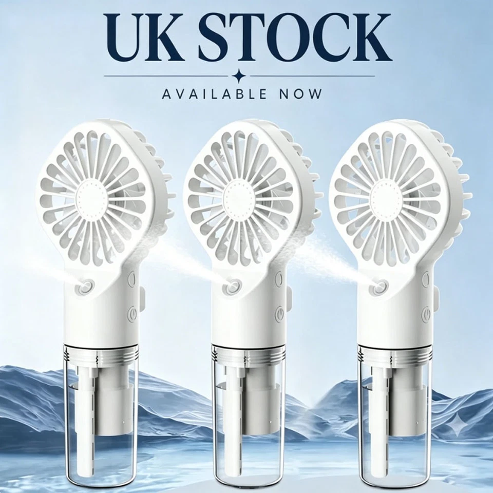 5/3PCS Water Spray Mist Fan USB Rechargeable Handheld Portable Mini Fan Cooler - Image 1 of 4