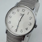 Vintage Timex Indiglo Quartz Watch Men Silver White Stretch Analog New Battery