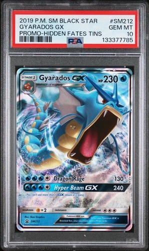 2019 POKEMON SM BLACK STAR PROMO HIDDEN FATES TINS #SM212 GYARADOS GX PSA 10