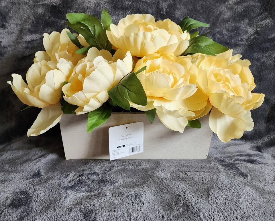 全新 黄色或白色 牡丹布置 木盒 / 中心件/ 家居装饰 — 第 2/4 张图片