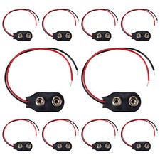 10 Pack I-Type 9V Battery Snaps, Red and Black Leads, 9 Volt Battery Connectors