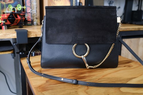 Chloe Purse - Shoulder Bag, Gold Chain, Black Suede, Black Leather - Picture 9 of 14