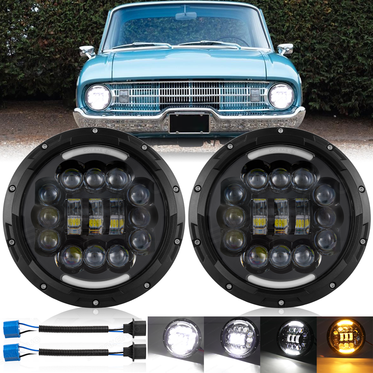 Fit Ford Falcon Sedan Delivery 1961-1965 2PCS 7 inch Round Led