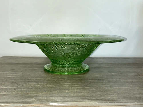 Uranium Vaseline Green Depression Glass 11.25 VTG Vintage Fruit Bowl Candy