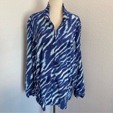 Chico's Zenergy Blue White Abstract Watercolor Full Zip Pockets Jacket Size 20