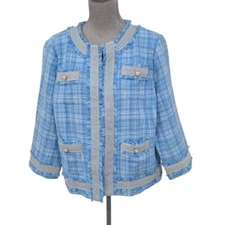 C Wonder Christian Siriano Women's Plus Size Blue Tweed Jacket Blazer 1X