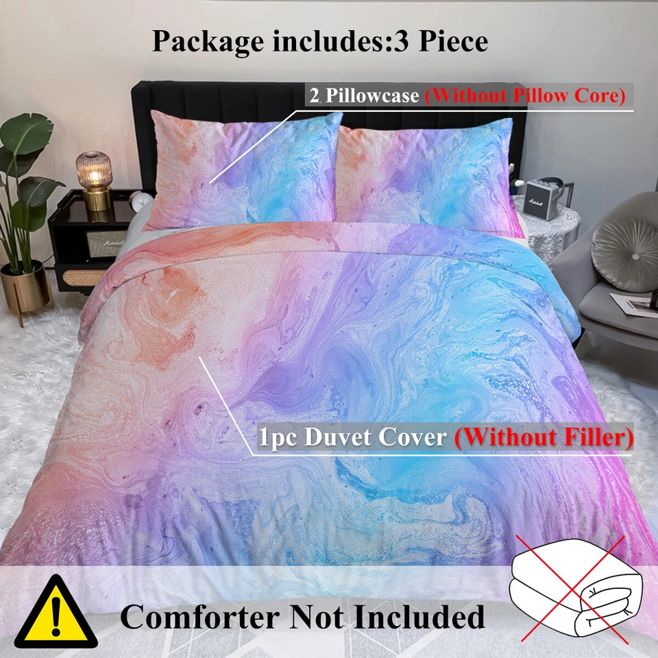 Juego de funda nórdica de mármol arco iris juego de cama rosa de lujo 3 piezas ropa de cama tamaño doble Foto 4 de 4
