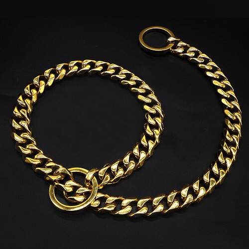 20mm Wide Gold Pinch Chain Elegant & Stylish Dog Collar Cuban Link Choke Design - Picture 5 of 90