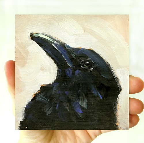 Dipinto olio originale corvo corvo uccellini neri arte fauna selvatica firmato FATTO SU ORDINAZIONE - Foto 2 di 5