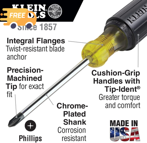 #2 Phillips Screwdriver 4-Inch Round Shank with Cushion-Grip Handle - Imagen 3 de 7
