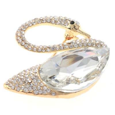 Gold Tone Metal Swan Rhinestone Brooch P1179-GCL