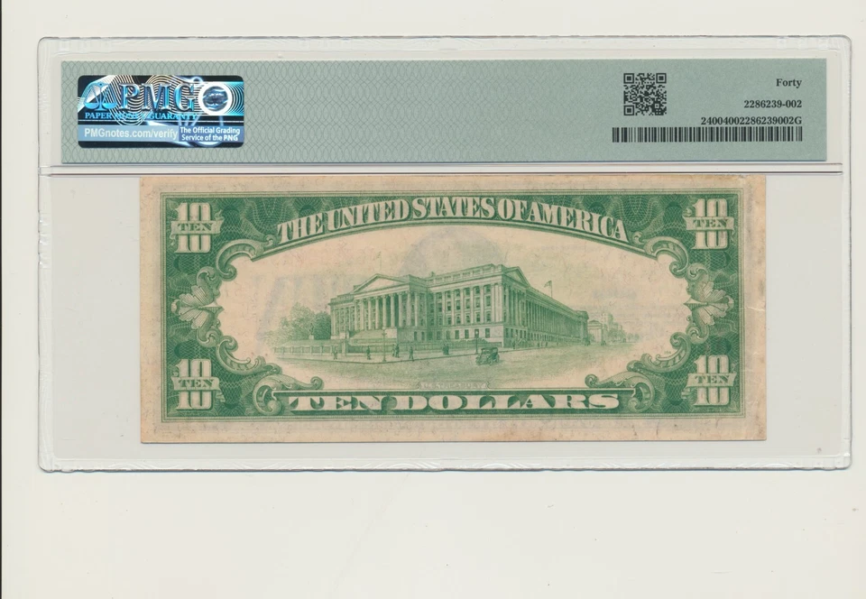 1928 $10 Gold Cert. Fr#2400 (AA Block) PMG 40 S/N A35506419A  ppC Woods/Mellon - Image 2 of 2