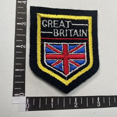 Vtg Ver A Embroidered Felt GREAT BRITAIN Union Jack Flag Shield Crest Patch 15A4