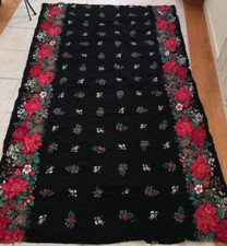 holiday Christmas black red green poinsettia Tablecloth rectangle banquet 92x52
